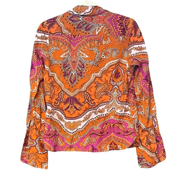 Talbots button front long sleeve shirt festive colorful orange pink statement M - Picture 2 of 5